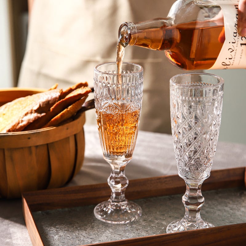 Pahar retro din sticlă, cu relief, pentru șampanie și vin, înalt din cristal, pentru uz casnic, set 6–10