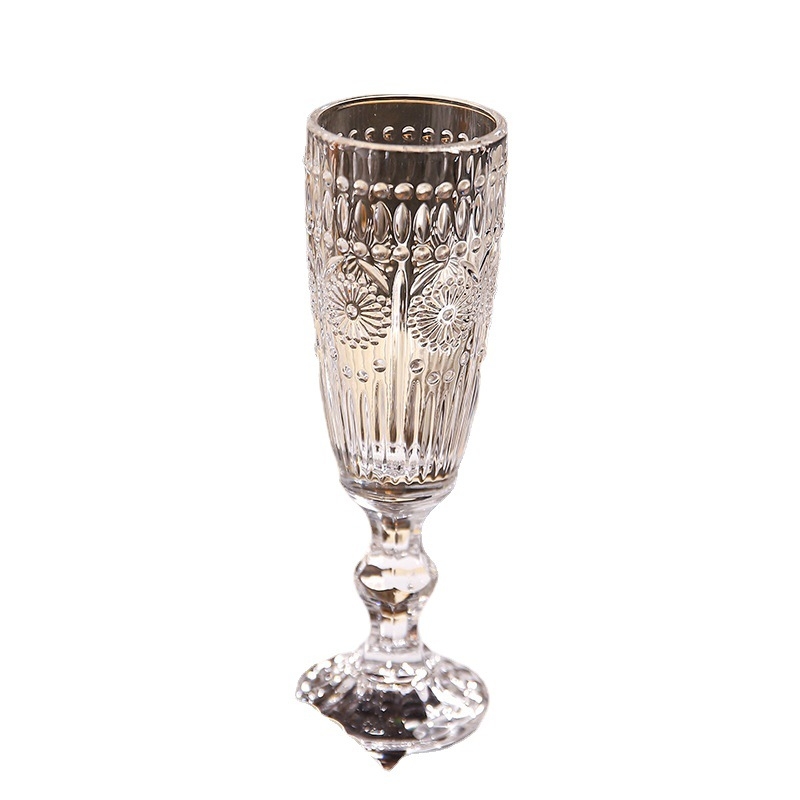 Pahar retro din sticlă, cu relief, pentru șampanie și vin, înalt din cristal, pentru uz casnic, set 6–10
