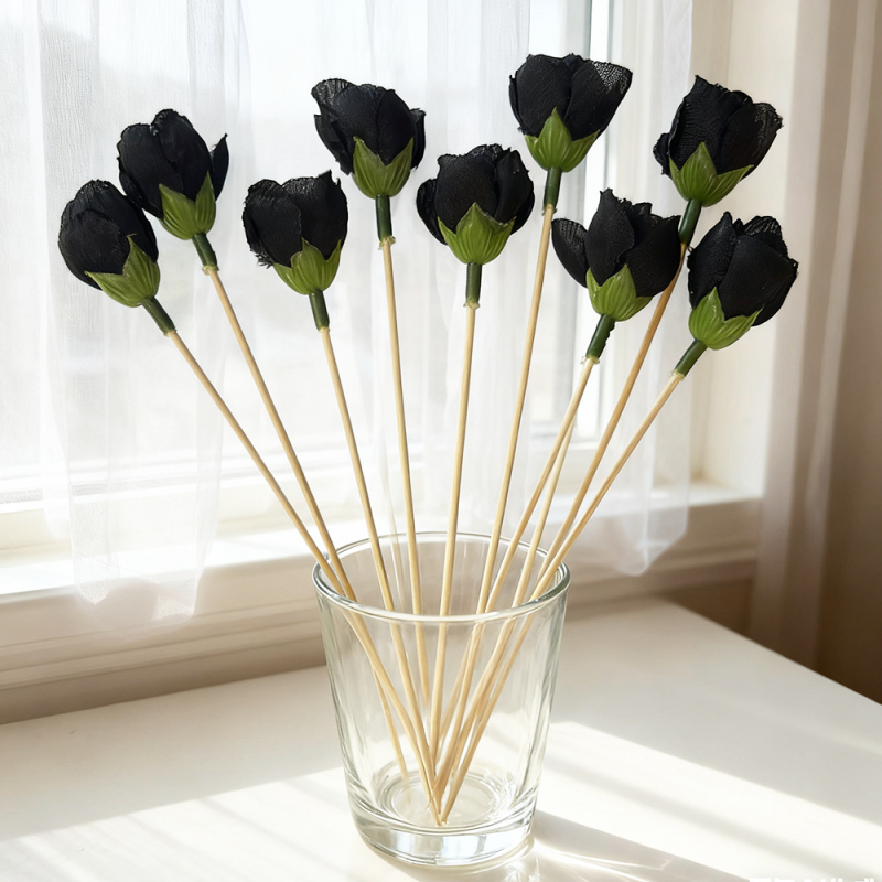 Set de 10 scobitori din lemn cu flori pentru fructe și cocktailuri — bețișoare decorative, de unică folosință, cu motiv trandafir