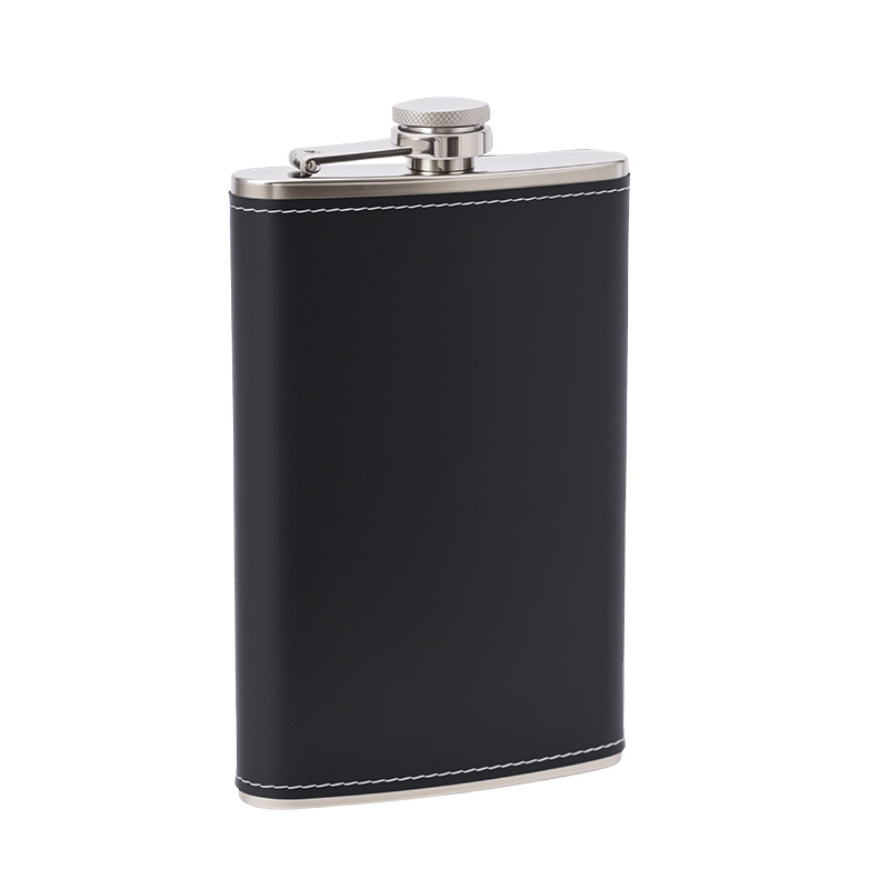 Flacon din oțel inoxidabil cu înveliș din piele, capacitate 5-9 oz, portabil, recipient plat pentru activități în aer liber