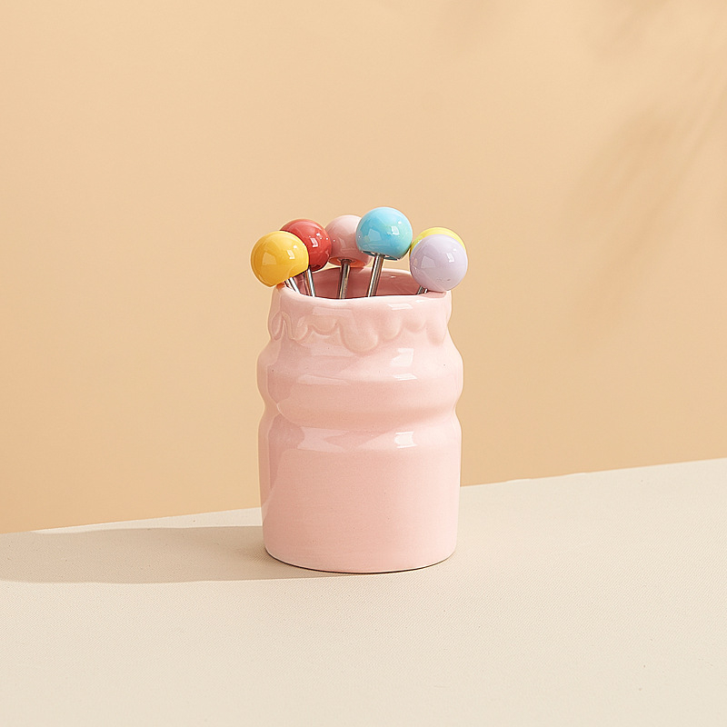 Set ceramic: sticlă de lapte, furci pentru fructe și furculițe de desert, borcan de depozitare, culoare sub glazură la temperaturi înalte, pentru ceaiul de după-amiază
