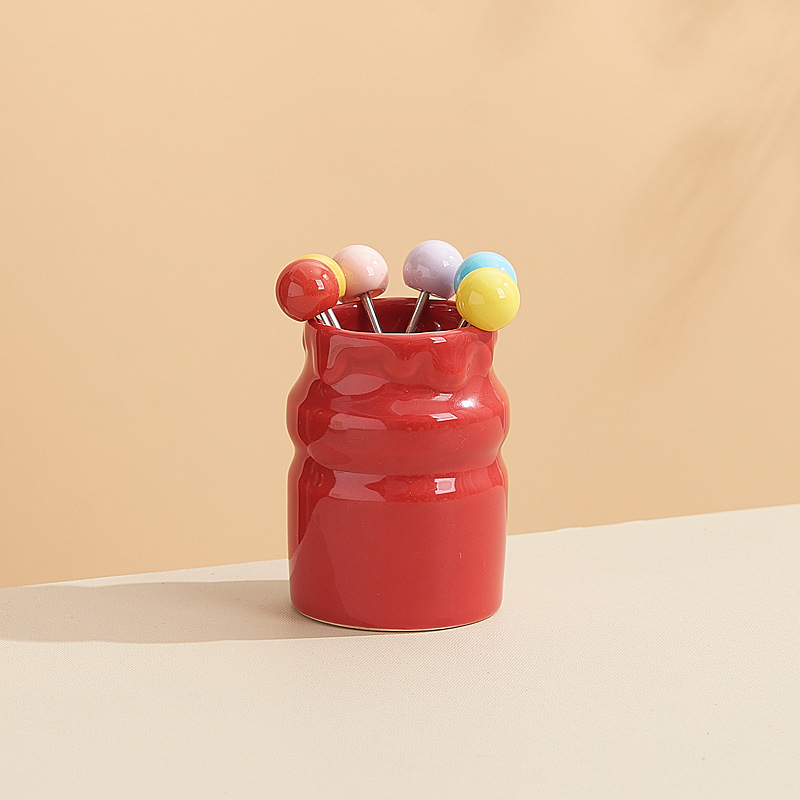 Set ceramic: sticlă de lapte, furci pentru fructe și furculițe de desert, borcan de depozitare, culoare sub glazură la temperaturi înalte, pentru ceaiul de după-amiază