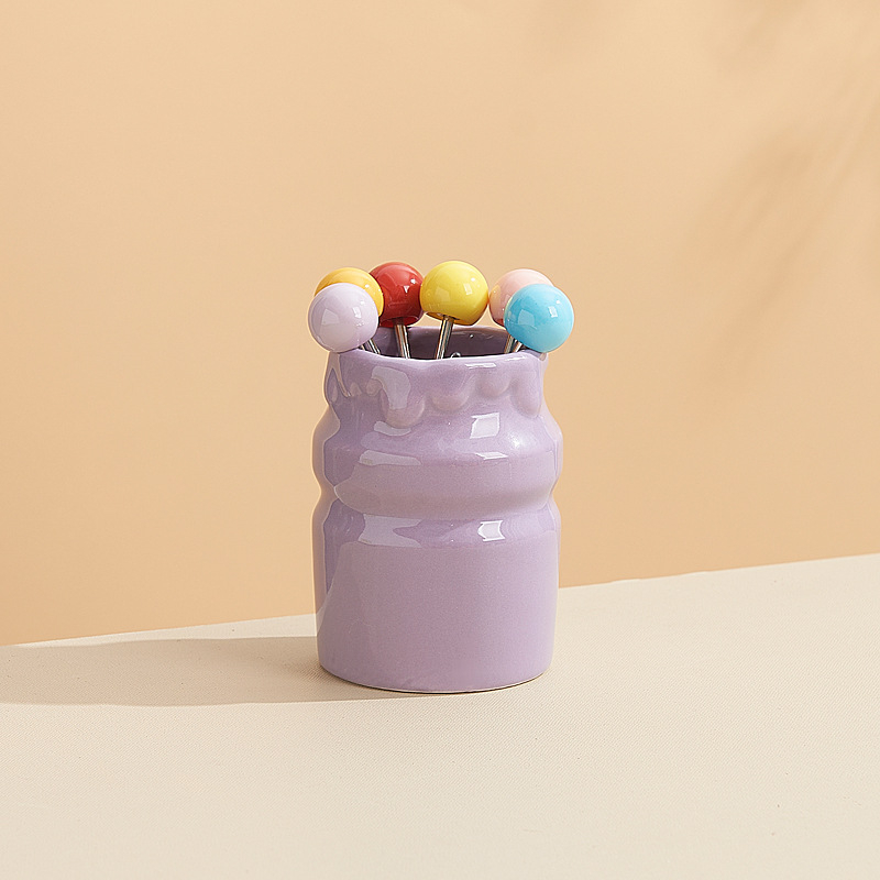 Set ceramic: sticlă de lapte, furci pentru fructe și furculițe de desert, borcan de depozitare, culoare sub glazură la temperaturi înalte, pentru ceaiul de după-amiază