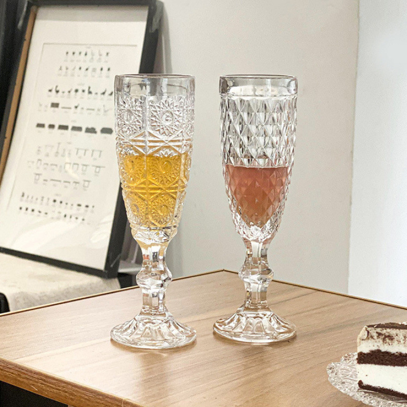 Pahar de vin elegant în stil franțuzesc, sticlă cu tăietură diamant, design european retro pentru hotel