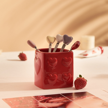 Set de furculițe din ceramică în formă de inimă cu recipient de depozitare, elegant pentru ceaiul de după-amiază, hoteluri și restaurante