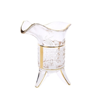 Pahare de sticlă cu margine aurie, trei picioare, stil împărat pentru spirtoase și vin alb – set retro