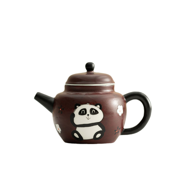 Set Gongfu de ceai Panda din porțelan ceramic, culoare Hawthorn Red, include ceainic, vas cu capac și căni – set complet