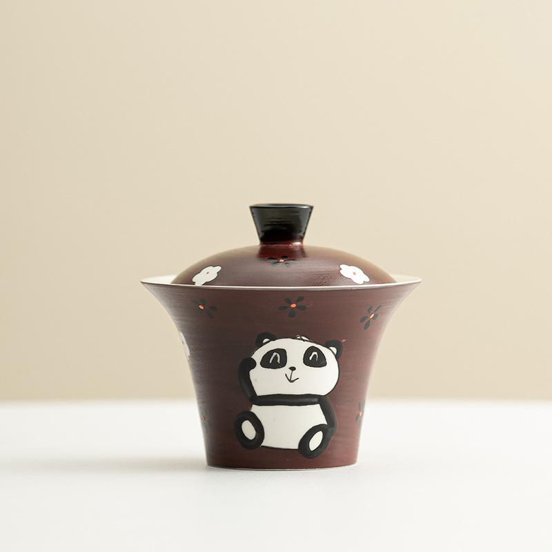 Set Gongfu de ceai Panda din porțelan ceramic, culoare Hawthorn Red, include ceainic, vas cu capac și căni – set complet