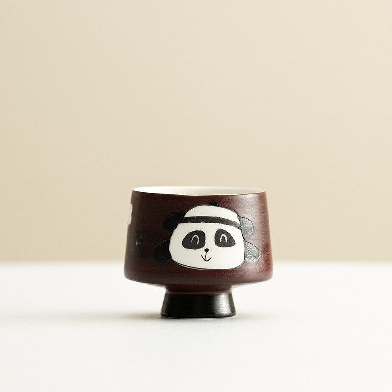 Set Gongfu de ceai Panda din porțelan ceramic, culoare Hawthorn Red, include ceainic, vas cu capac și căni – set complet