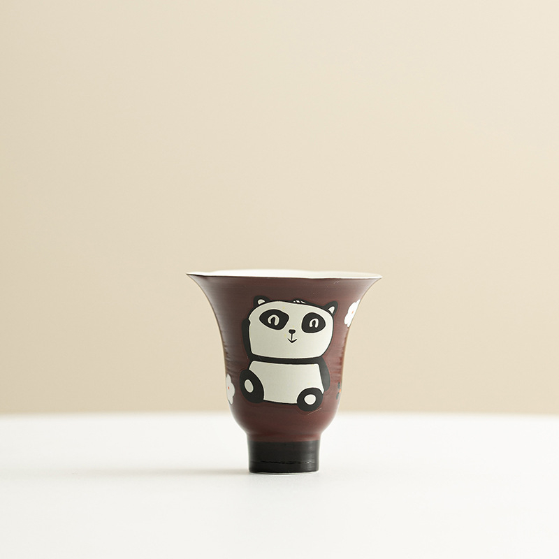 Set Gongfu de ceai Panda din porțelan ceramic, culoare Hawthorn Red, include ceainic, vas cu capac și căni – set complet