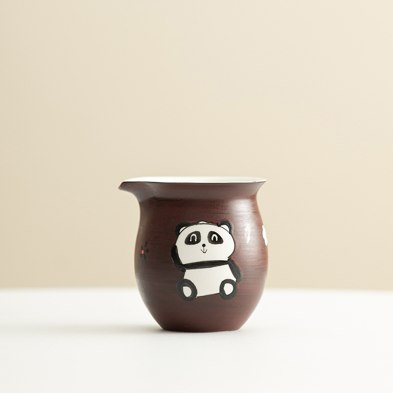 Set Gongfu de ceai Panda din porțelan ceramic, culoare Hawthorn Red, include ceainic, vas cu capac și căni – set complet