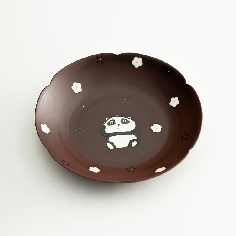 Set Gongfu de ceai Panda din porțelan ceramic, culoare Hawthorn Red, include ceainic, vas cu capac și căni – set complet