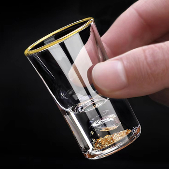 Set de pahare din cristal cu foiță de aur — pahare mici, cu gură unică, fără plumb, cu dispenser de turnare, în cutie cadou