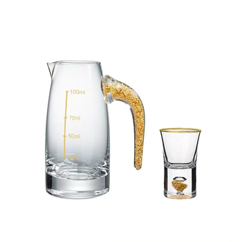 Set de pahare din cristal cu foiță de aur — pahare mici, cu gură unică, fără plumb, cu dispenser de turnare, în cutie cadou