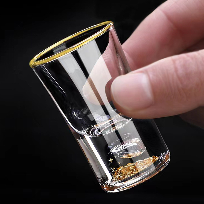 Set de pahare din cristal cu foiță de aur — pahare mici, cu gură unică, fără plumb, cu dispenser de turnare, în cutie cadou