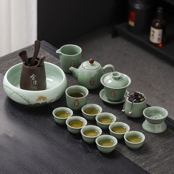 Ge Kiln Crackle-Glaze Kung Fu Tea Set – Ceainic ceramic de înaltă calitate, recipient pentru ceai și canistră de ceai într-o cutie cadou