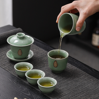 Ge Kiln Crackle-Glaze Kung Fu Tea Set – Ceainic ceramic de înaltă calitate, recipient pentru ceai și canistră de ceai într-o cutie cadou