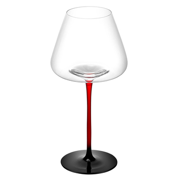 Pahar burgund pentru vin roșu din cristal fără plumb, cu funda neagră și tulpină roșie, stil Bordeaux, pahar înalt, pahare premium