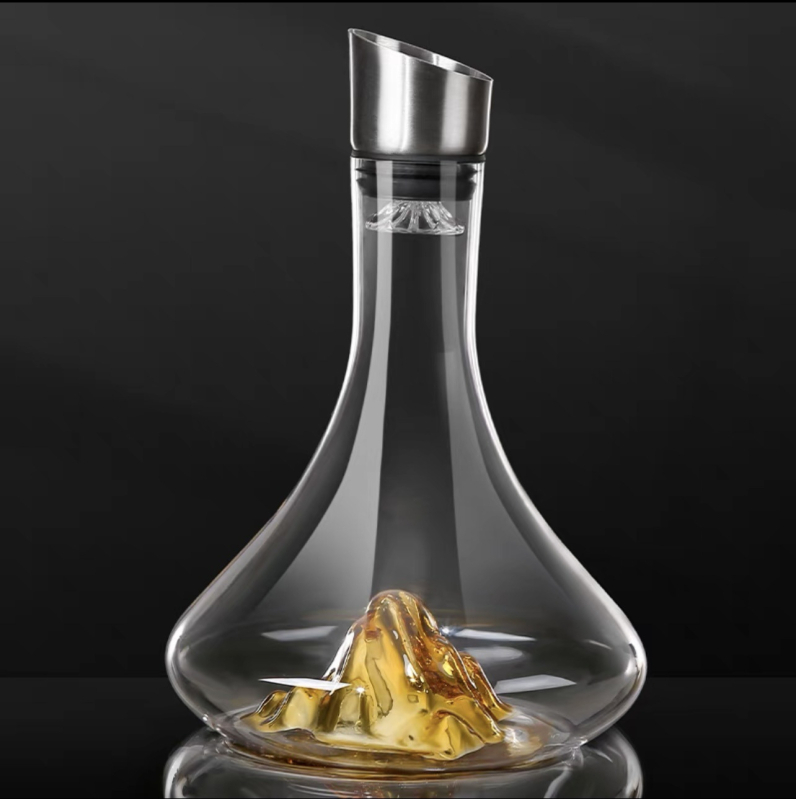Decantator de vin cu capac, stil cascadă, sticlă fără plumb