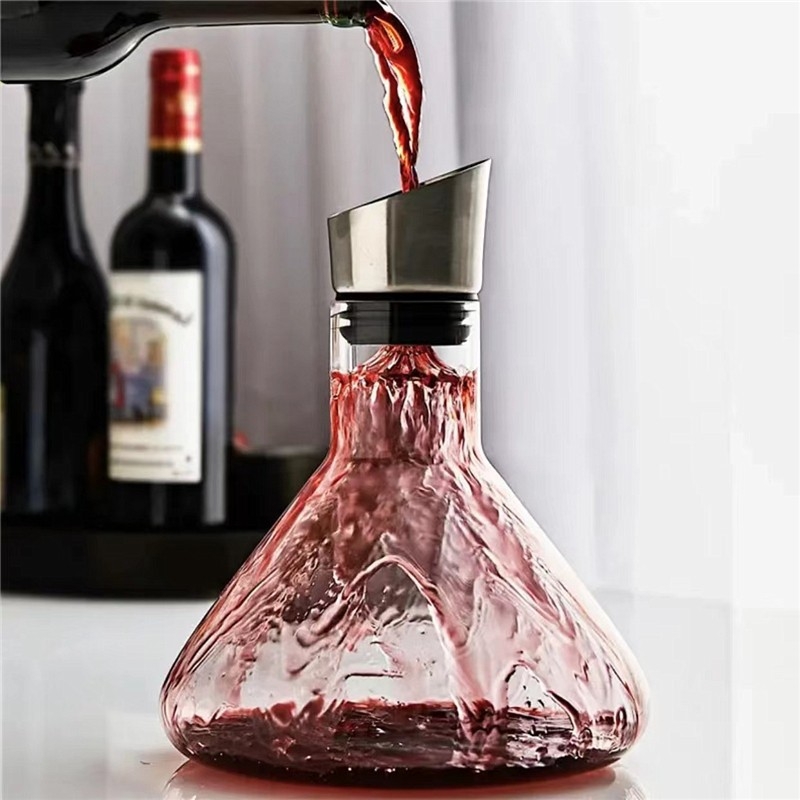 Decantator de vin cu capac, stil cascadă, sticlă fără plumb