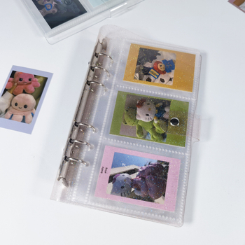 Album foto transparent cu pagini detașabile și trei inele, pentru fotografii de 3 inchi și cărți de vizită