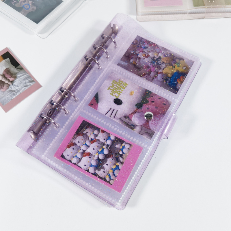 Album foto transparent cu pagini detașabile și trei inele, pentru fotografii de 3 inchi și cărți de vizită