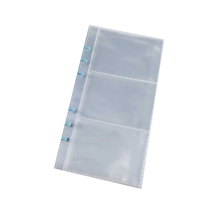 Album foto transparent cu pagini detașabile și trei inele, pentru fotografii de 3 inchi și cărți de vizită