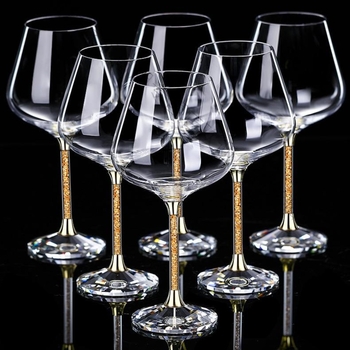 LUTIANNENG cristal fără plumb, pahar de vin lucrat manual, cu foiță de aur, uz casnic, premium, corp mare și tijă înaltă