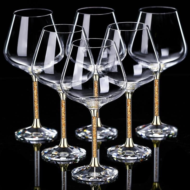 LUTIANNENG cristal fără plumb, pahar de vin lucrat manual, cu foiță de aur, uz casnic, premium, corp mare și tijă înaltă