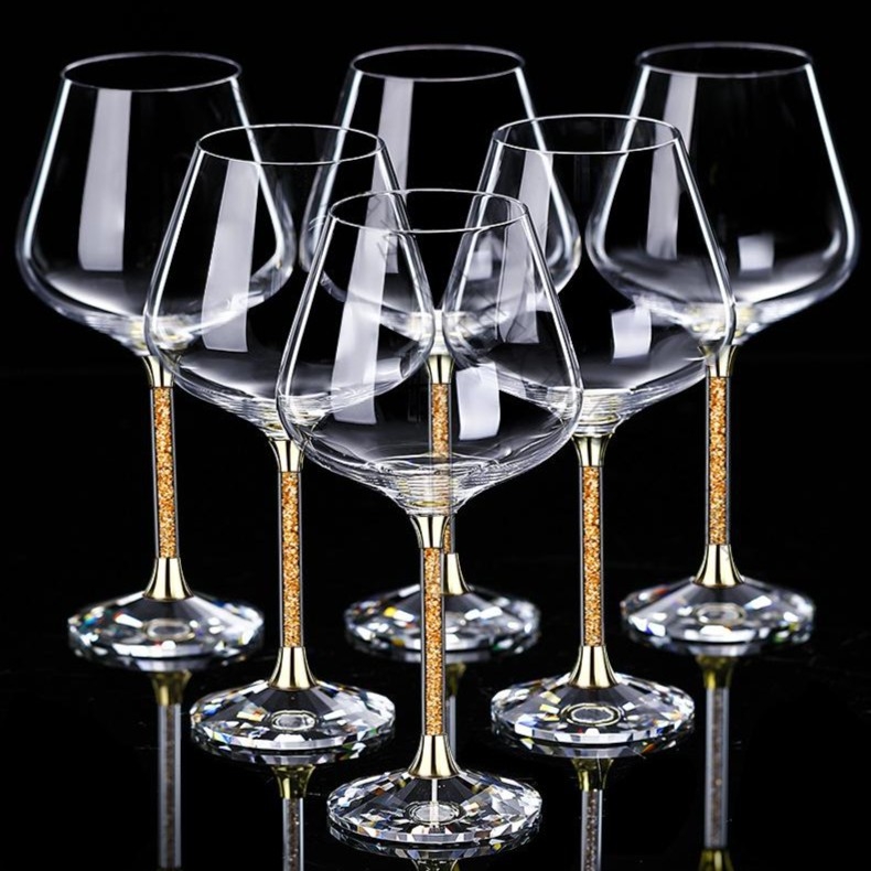 LUTIANNENG cristal fără plumb, pahar de vin lucrat manual, cu foiță de aur, uz casnic, premium, corp mare și tijă înaltă