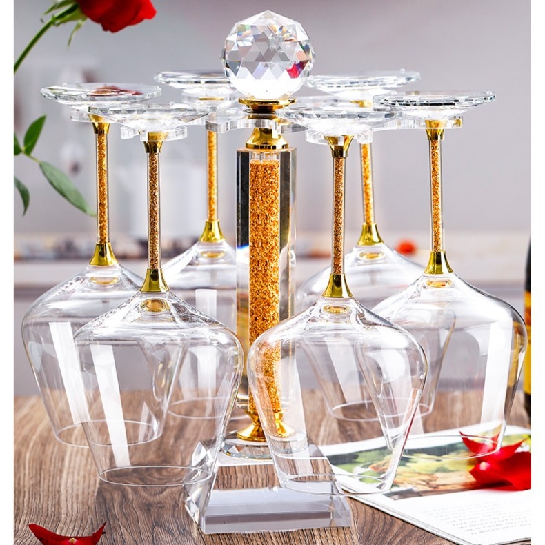 LUTIANNENG cristal fără plumb, pahar de vin lucrat manual, cu foiță de aur, uz casnic, premium, corp mare și tijă înaltă