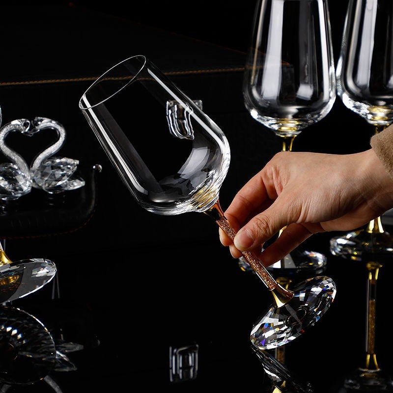 LUTIANNENG cristal fără plumb, pahar de vin lucrat manual, cu foiță de aur, uz casnic, premium, corp mare și tijă înaltă