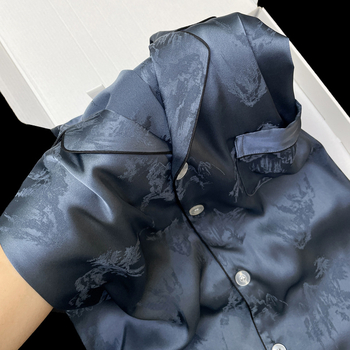 Muške pidžame s dugim rukavima od umjetne svile, s luksuznim jacquard uzorkom, sive-plava boja