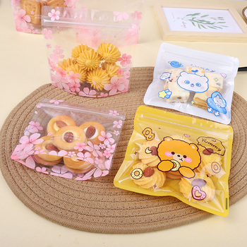 Pungă transparentă cu design desen animat pentru gustări, cu fermoar, portabilă, dimensiune medie, husă handmade pentru biscuiți, bomboane și ciocolată
