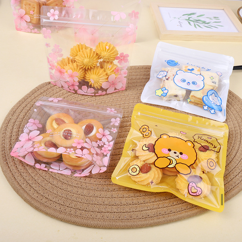 Pungă transparentă cu design desen animat pentru gustări, cu fermoar, portabilă, dimensiune medie, husă handmade pentru biscuiți, bomboane și ciocolată