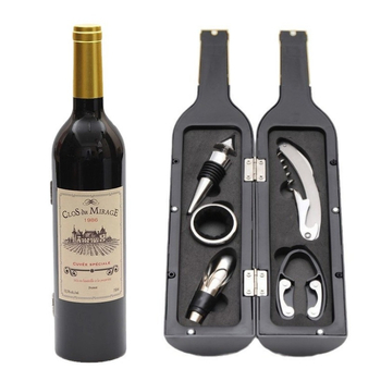 Set deschidere sticle de vin, 3–5 piese, include deschizător de sticle, turnător de vin, dop de vin, tăietor de folie și inel de vin