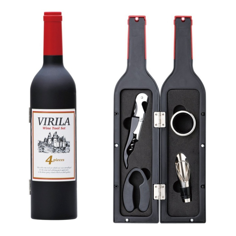 Set deschidere sticle de vin, 3–5 piese, include deschizător de sticle, turnător de vin, dop de vin, tăietor de folie și inel de vin