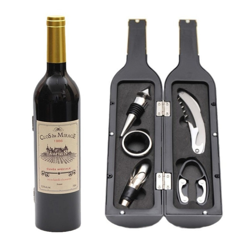 Set deschidere sticle de vin, 3–5 piese, include deschizător de sticle, turnător de vin, dop de vin, tăietor de folie și inel de vin