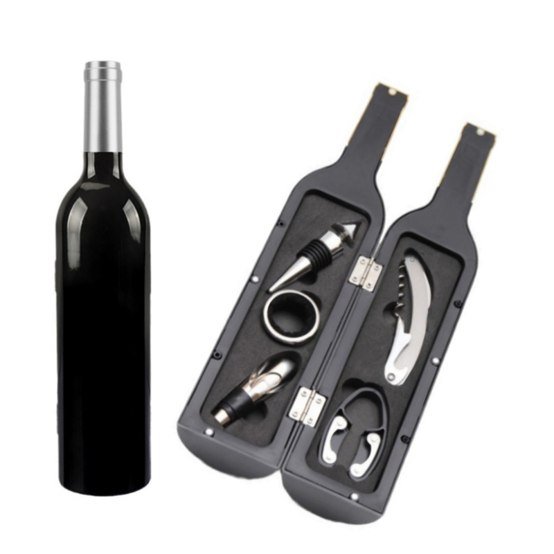 Set deschidere sticle de vin, 3–5 piese, include deschizător de sticle, turnător de vin, dop de vin, tăietor de folie și inel de vin