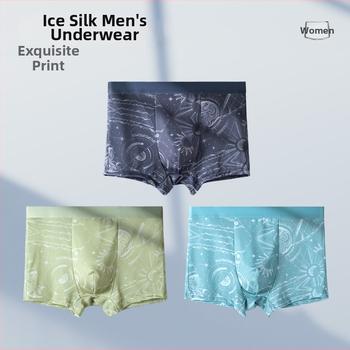 Pánske letné boxerky z ice silk, priedušné a tenké, so stredným pásom, s rhombovým a scenickým vzorom