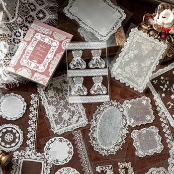 Sugar Poetry PET Autocolante Dantelate – Carte pentru jurnal, Muzeul Dantelilor, stil retro, decorațiuni DIY pentru colaje