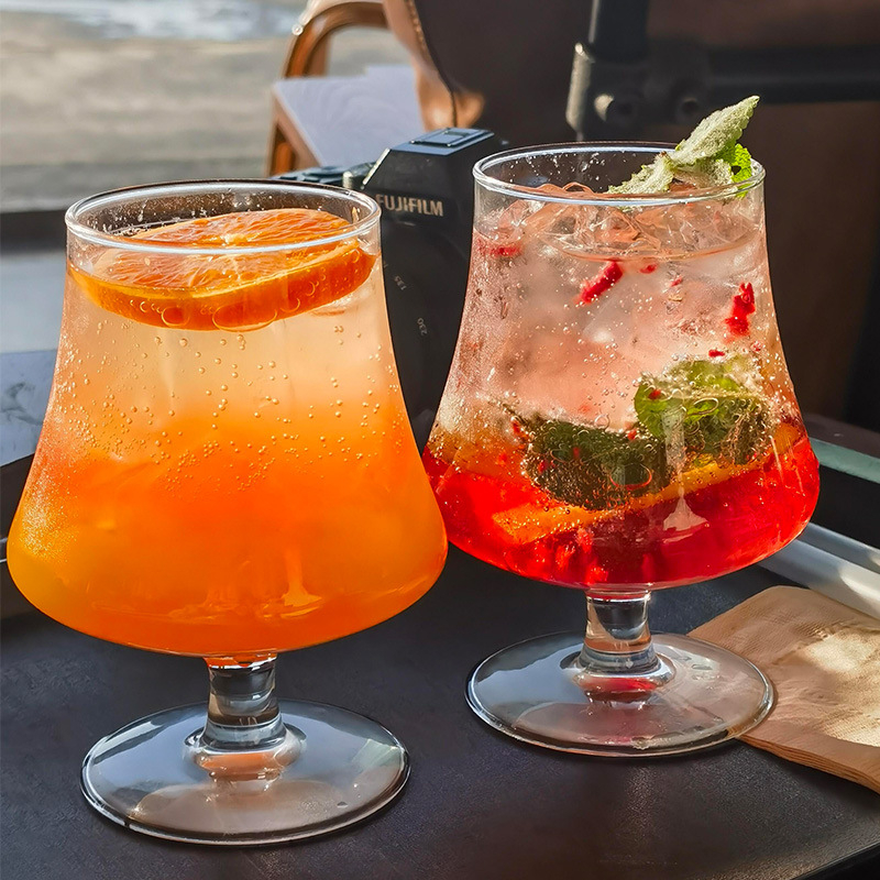 Pahar scurt din sticlă în stil Ins pentru cocktailuri, vin, sifon și apă carbogazoasă, cu senzație premium