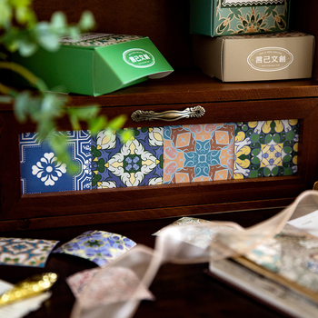 Set de autocolante vintage cu plăci florale în cutie - seria Square Beauty, autocolante pentru notițe și jurnal, 6 stiluri.