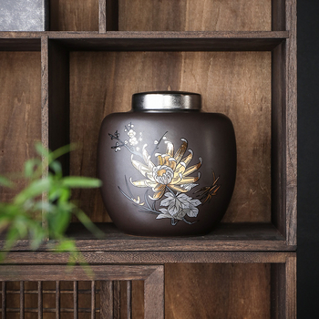 Recipient ceramic sigilat pentru ceai, în stil chinezesc retro, borcan mare de depozitare Pu'er, spațiu de depozitare acasă cu husă cadou