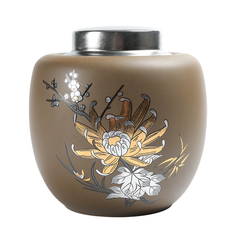 Recipient ceramic sigilat pentru ceai, în stil chinezesc retro, borcan mare de depozitare Pu'er, spațiu de depozitare acasă cu husă cadou