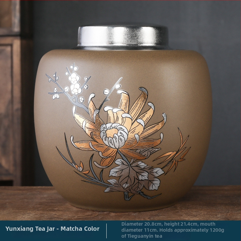 Recipient ceramic sigilat pentru ceai, în stil chinezesc retro, borcan mare de depozitare Pu'er, spațiu de depozitare acasă cu husă cadou
