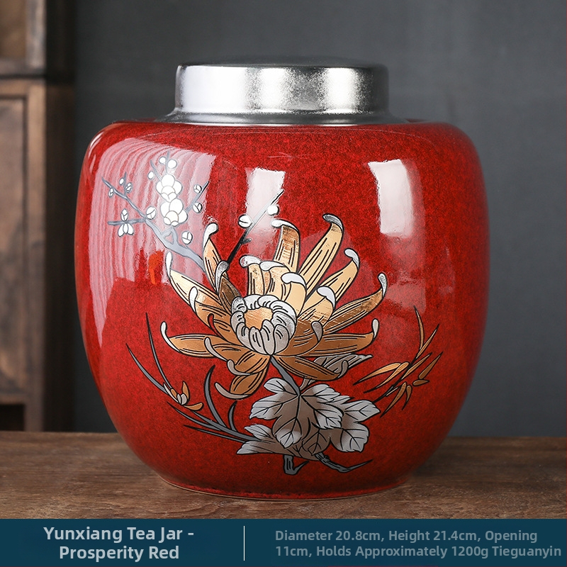 Recipient ceramic sigilat pentru ceai, în stil chinezesc retro, borcan mare de depozitare Pu'er, spațiu de depozitare acasă cu husă cadou