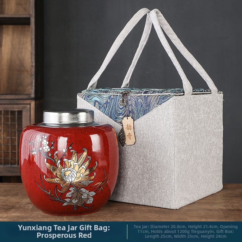 Recipient ceramic sigilat pentru ceai, în stil chinezesc retro, borcan mare de depozitare Pu'er, spațiu de depozitare acasă cu husă cadou