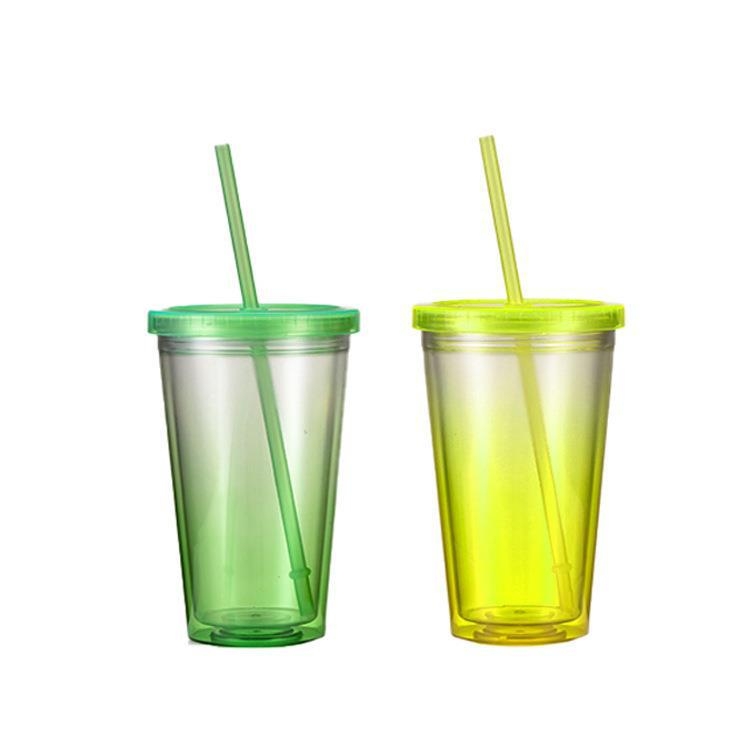 Pahar din plastic cu dublu perete, izolat, AS/PS, cu pai, pentru ceai cu lapte