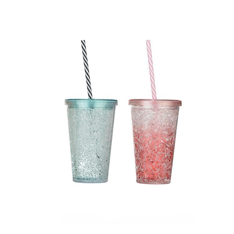 Pahar din plastic cu dublu perete, izolat, AS/PS, cu pai, pentru ceai cu lapte